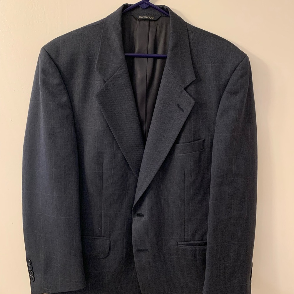 Mens Burberry Suit Jacket Blazer Blue Sports Coat Two Button Plaid 38 R …